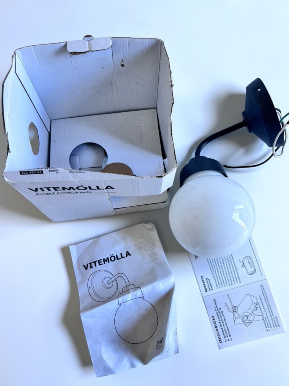 IKEA VITTE MÖLLA Wall Lamp Globe Light Fixture Modern Minimalist